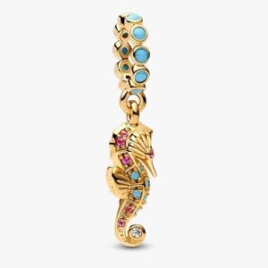 Authentic Pandora Gold & Multicolor Seahorse Dangle Charm - NWT